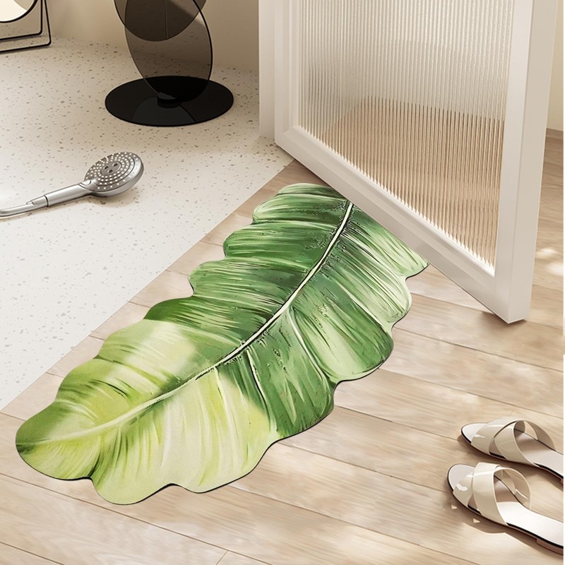 YOOCHUENG Leaf-shaped bath mat, ultra-thin, quick-drying, non-slip and absorbent bath