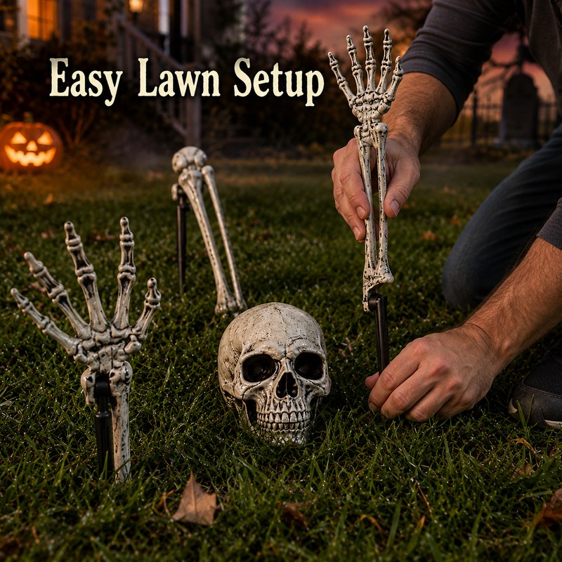 Halloween Skeleton Yard Decoration – 5-Piece Skull & Bone Ground
