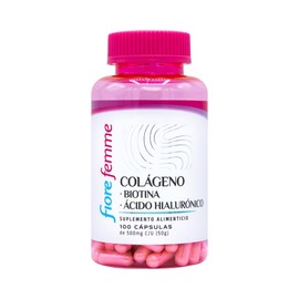FIORE FEMME Colágeno, Biotina y Ácido Hialurónico, 100 Cápsulas, Suplemento Antiedad para Mujeres, Fortalece Huesos, Piel, Cabello y Uñas