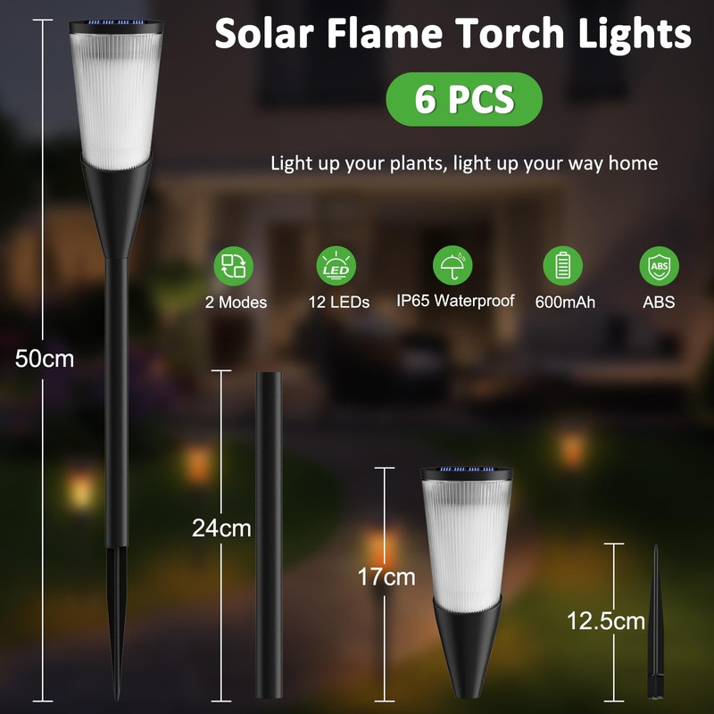 FIFIying Solar Lights Outdoor Garden, 6 Pack Solar Torch Light