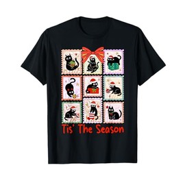 Tis The Season Black Cat Meowy Christmas Santa Hat Women Kid T-Shirt