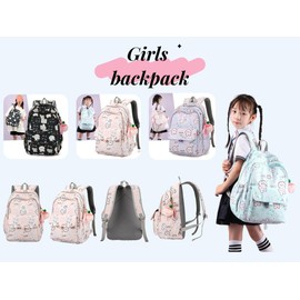 VIDOSCLA Girls Backpack for School Colorful Bunny Bookbag Kids School Book Bag for Girls