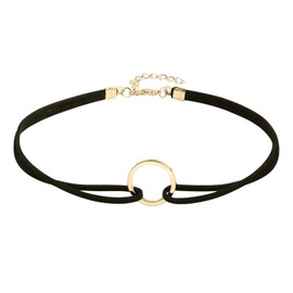 Women's Choker Necklace, Velvet Choker with O-Ring Gothic Necklace Silver Black Adjustable Necklace for Women Girls, Cubic Zirconia, No Gemstone