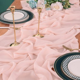 BETRIC 10Ft Chiffon Table Runner 29x122 Inches Charming Wedding Runner Sheer Bridal Shower Decorations, Birthday Party Decor-10 Pack,Blushing Pink