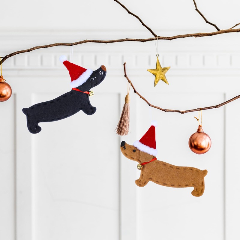 Pack of 2 Christmas Tree Pendants Dachshund Fabric Christmas Tree