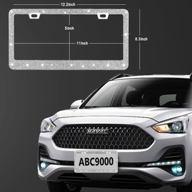 Black Bling License Plate Frame 2 Packs Rhinestone Sparkle License Plate Holder Glitter Bedazzled Crystal Car License Plate Frame