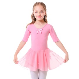 Bezioner Ballet Clothing Girls Dance Dress Kids Cotton Ballet Jersey Ballet Dress with Skirt Tutu, Pink (pink 2)