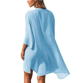 CEEMACE Salida de Playa Mujer Traje de Baño Mujer Cover Up Bikini Blusa de Playa con Botones Mangas Cortas para Piscina Vacaciones