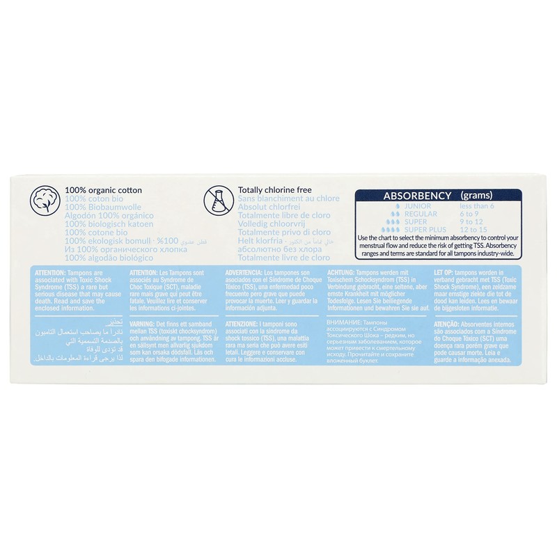 Natracare Non-Applicator 100% Organic Cotton Tampons, Super, Totally Chlorine Free,