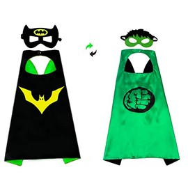 Playcrate Superhero Capes Costume - Kids Hero Double Sided Cape & 2 Masks Included - Fancy Dress Up Birthday Party Cosplay for Girls & Boys