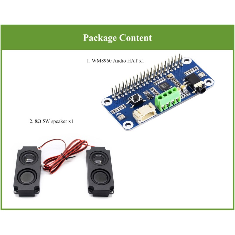 WM8960 Hi-Fi Sound Card HAT Compatible with Raspberry Pi 5/4B/3B+/3B/Pi
