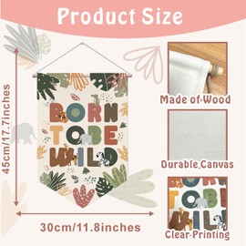 Lamkidle Born To Be Wild Banner Decor Kids Wall Hanging Pennant Canvas Kids Woodland Wall Banner Flag Playroom Flag Nursery Decor Boy Room Wall Hanging Banner Toddler Room Pennant Wall Decor, L0097