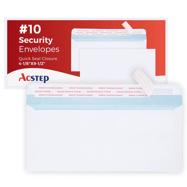 ACSTEP #10 Bussiness Envelopes Self Seal 100 Counts, White Security Envelopes Peel and Seal, Self Adhesive Tinted Envelopes Legal Letter Size 4 1/8 x 9 1/2, No Window, 24LB