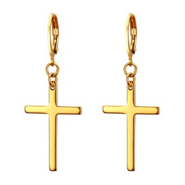 JewelryWe Mens Womens Earings Long Cross Stainless Steel Eardrop Gold Silver Tone Trendy Earbob for Boys Girls