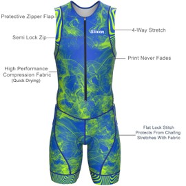 Wixen Men’s Triathlon Suit –Breathable & Padded Tri Suit for Swim, Bike & Run | Race Day Gear for Triathletes - Neon_Smoke -XL