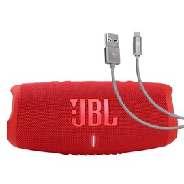 JBL Charge 5 (Red) + Bundle with Case Logic Braided USB Type-C Charge & Sync (6 ft, Gray)