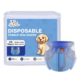 Flying Paws Dog Diapers Female, Disposable Dog Diapers Small Jeans Pattern Doggie Puppy Diapers Female Cats, X-Small, 32 Count