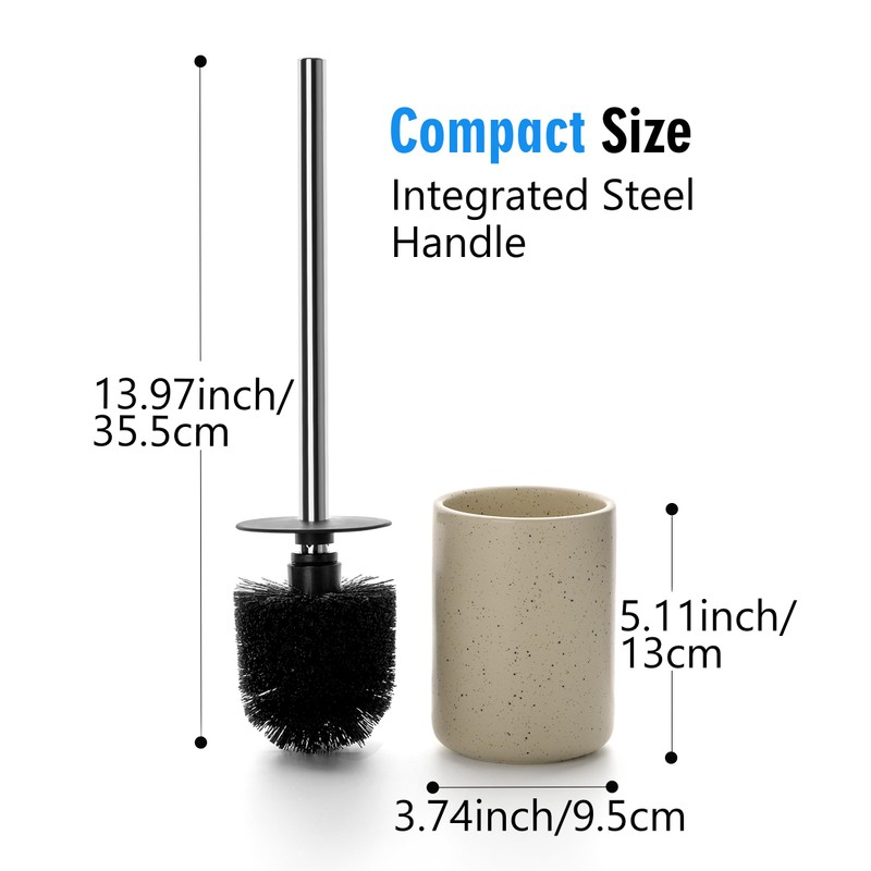 Ceramic Toilet Brush & Holder Set - Freestanding Deep-Cleaning Toilet