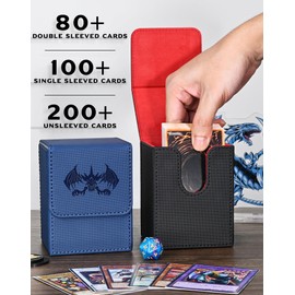 UAONO Card Deck Box for Yugioh MTG Cards, 100+ Deck Case with 2 Dividers Fits TCG CCG, PU Leather Card Storage Box Compatible with Collectible Trading Cards (Black&Red, Extinction Dragon)