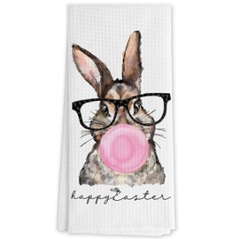DNEULYR Easter Bunny Kitchen Towels, Funny Bubble Gum Bunny Hand Towels, Bunny Lover Gifts, Easter Dish Tea Towels, Easter Bunny Decor, Easter Kitchen Bathroom Decor, 16x24 Inch