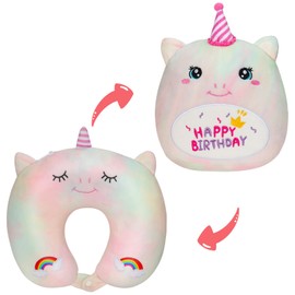 Children's Neck Pillow, 2 in 1, Neck Pillow, Malleable Neck Pillow, Unicorn Neck Pillow & Unicorn Plush Cushion, Travel Pillow Children for Airplane, Car, Nap, Reading, Birthday Plush Animal