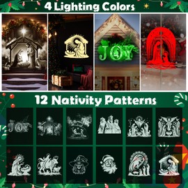 Aurelema Christmas Nativity Scene Projector Lights, 2025 Upgrade 3D Dynamic Joy Jesus Christian Outdoor Indoor Xmas Decorations Lights, 4-Color, 12 HD Effects with Remote for Wall Window