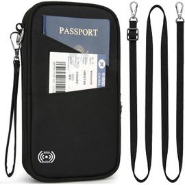 H HOME-MART RFID Travel Passport Wallet and Passport Holder with Crossbody Strap,Family Passport Holders-Travel Accessories H Document Airplane Holiday Unisex Passport Wallets Cover Case