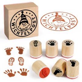 BOOMTOP 7Pcs Weihnachten Stempel Wichtelpost Holz Rund Holzstempelset Christmas Fußabdrücke Handabdrücke Weihnachtsstempel Klein Motivstempel für Kartenbasteln Scrapbooking Geschenkpapier