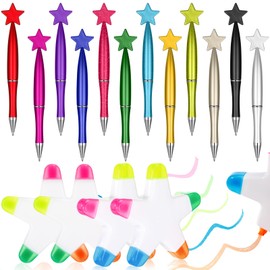 AmazingSpark 48 Pcs End of School Year Gifts Bulk 24 Multi Color 5-in-1 Highlighters & 24 Ballpoint Pens Set for Back to School Office Aesthetic Stationery Supplies(Star Style)