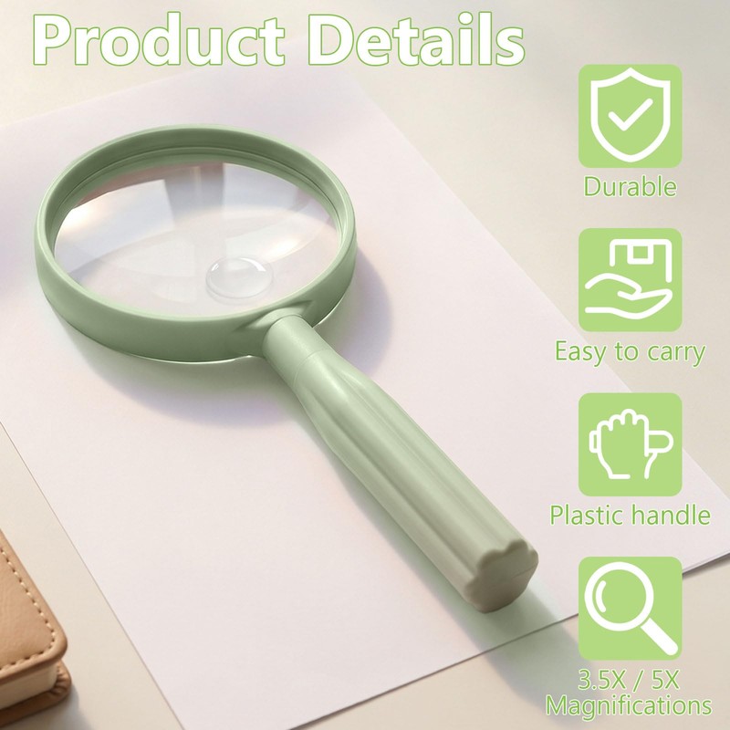 Handheld Reading Magnifying Glass, 3.5X & 5X Dual Lens Magnifier,