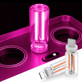 SINGARO 2PCS Car USB Lights, Retro Automotive Atmosphere Decor Lamp, Car Interior Touch Adjustment Lights, Mini Glass Bottle LED Bulb Night Light for Vehicle Bedroom 5V 1A/2A USB Charger(Pink)