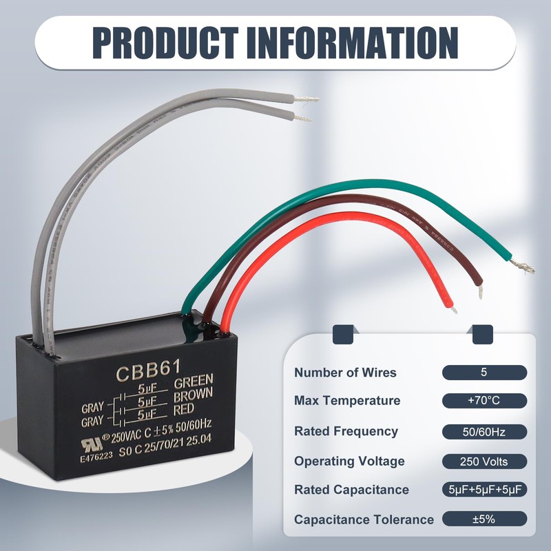Wadoy CBB61 5 Wire Ceiling Fan Capacitor Compatible with New