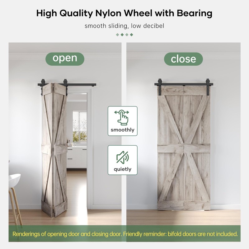 Roymelo 46" Bifold Sliding Barn Door Hardware Track Kit,Side Mounted