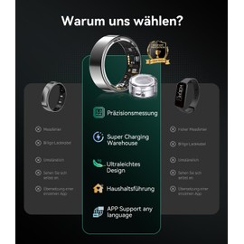 Lozltx Smart Ring Android【JZ5.0-Chip】 Smartring Fitness Ring- 22-Sprachen-Support Smartringe für Damen & Herren-Silbrig #12