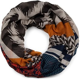 styleBREAKER Ladies Loop Scarf in Zig-Zag Paisley Pattern Mix, Tube Scarf Light Multicoloured Colourful, Shawl 01017145, Colour:Red-Orange