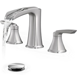 HOIGY Brushed Nickel Bathroom Faucets, Brass Widespread Waterfall Faucet for Bathroom Sink, 3 Hole Bathroom Sink Faucet, 4-16 Inch 2 Handle Bathroom Vanity Faucets with Pop-up Drain for Lavatory RV