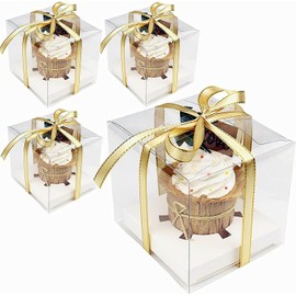 YankMooM Individual Cupcake Boxes,20 Pcs Clear Cupcake Display Boxes with Ribbon for Weddings and Birthday Party