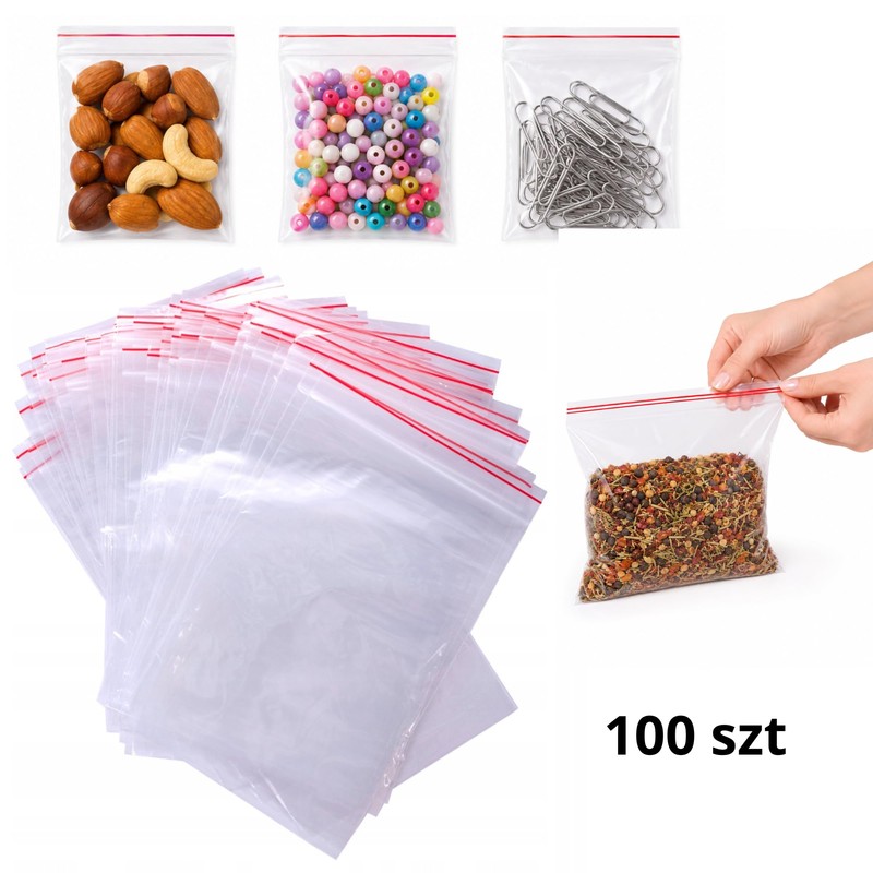 Pakomat Zip Bags, Pack of 100, Zip Pockets, Snap Closure,