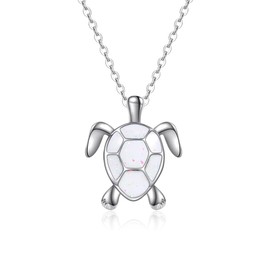 ATIMIGO Cute White Sea Turtle Pendant Necklace Created Opal Necklace Silver Chain Animal Jewelry Mothers' Day Gift for Women