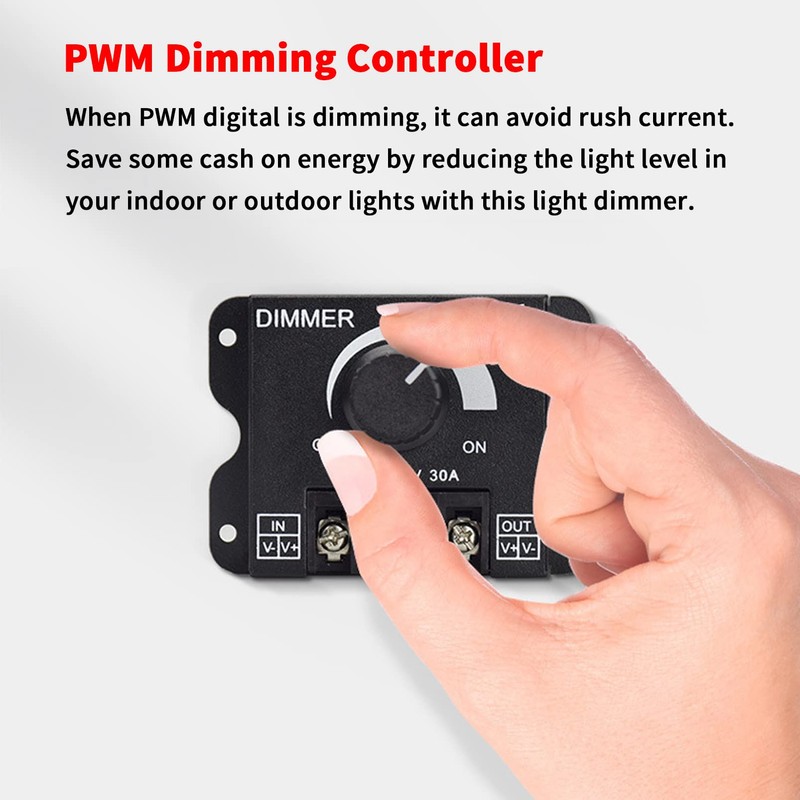 LED Light Strip Dimmer,DC 12V-24V 30A PWM Dimming Controller,Dimmer Knob