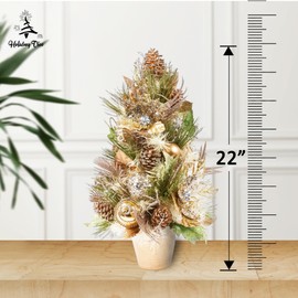 22’’ Handcrafted Premium Christmas Tabletop Tree Champagne Gold Poinsettia Cone with Pot HOLIDAY TREE
