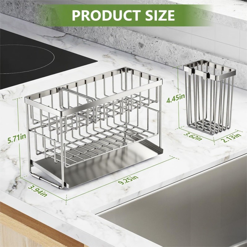 Cisily Silver 2-Tier Kitchen Sink Caddy Organzier Rack with Flexible