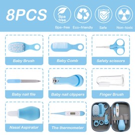 UptVin 8-Piece Baby Care Kit Birth, Baby Care Set First Equipment Newborn, Baby Healthcare Kit for Newborn Infant (Blue)