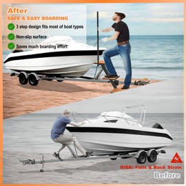 Heavy-Duty Boat Trailer Steps, Boat Trailer Ladder with Non-Slip Mat, Universal Tongue Boarding Steps Fit for Bass Boat, Pontoon Boat, More Safety & Easy Installation, 3 Steps