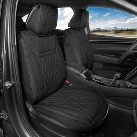 MotorBox Car Seat Covers – Ranch Leatherette Faux Leather Black Seat Covers for Car – Diamond Stitched Cushioned Seat Protectors for Automotive Accessories, Trucks, SUV, Car – Two Front Covers