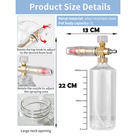 Foam Cannon with 1/4 Inch Quick Connector and Adjustable Nozzle, High Pressure Car Wash Water Gun, Professional Car Foam Cannon is Suitable for Most Pressure Washing Accessories(1L) (Small)