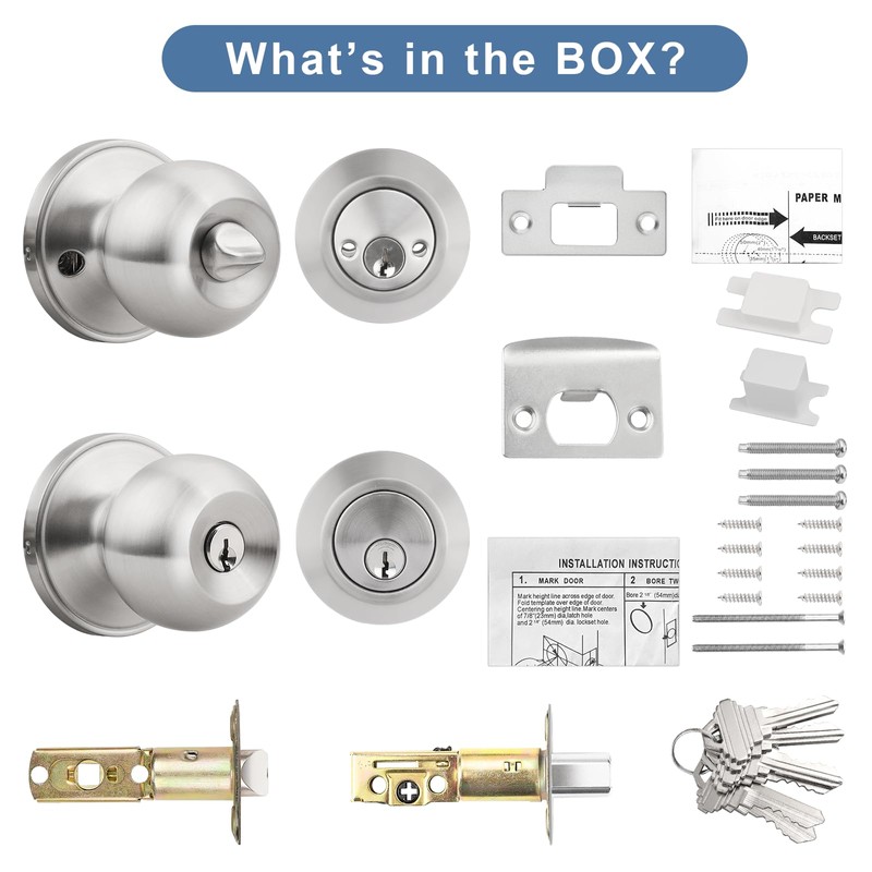 Knobonly Entry Door Knobs and Double Cylinder Deadbolt, Keyed Alike