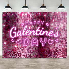 Wollmix Happy Galentines Day Decorations Banner 7x5ft for Party Backdrops - Pink Love Heart Decor Favors Gifts for Friends, Women, Her - Supplies, Photo Booth Props, Sign
