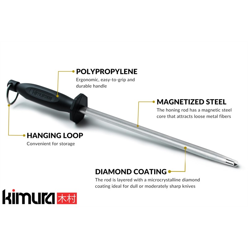 Kimura Professional Diamond Honing Steel, 10 inch Honing Rod, Diamond