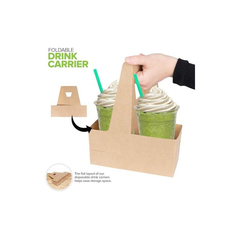 Cup Carrier Holder 2 Cups Kraft cardboard carrying tray for